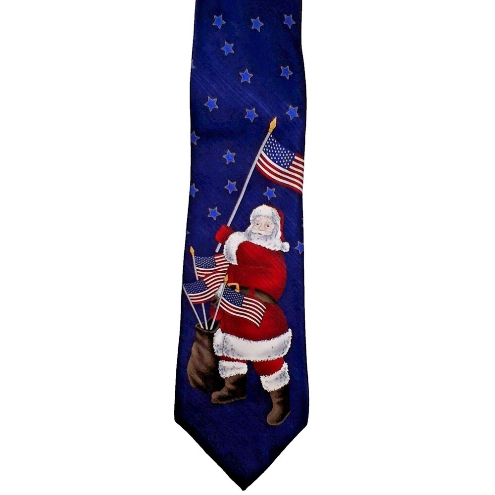 American Traditions Tie Mens OS Blue‎ Excellent Santa American Flag Patriotic